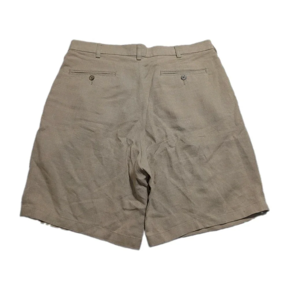 Jos A Bank Travelers Collection Men's 36 Tan 100% Linen Pleated Dress Shorts